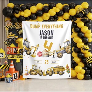 Construction Birthday Backdrop Custom Digger & Dump Truck Banner Construction Welcome Sign Boys Road Sign Birthday Tapestry Excavator Decor