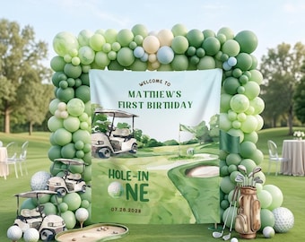 First Birthday Golf Photo Backdrop For Boy Hole In One Welcome Sign Custom Golf 1st Birthday Banner Little Golfer Tapestry Golf Party Decor