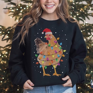 Chicken Christmas Lights Ugly Christmas Sweater Chicken Holiday Sweater Chicken Lover Xmas Gift Christmas Chicken Tshirt Chicken Farmer Gift