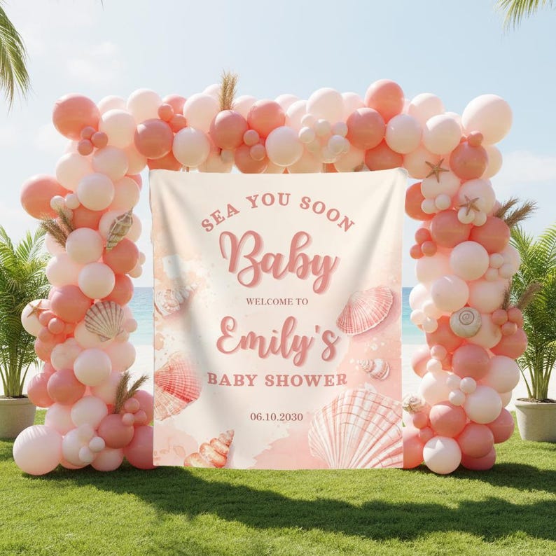 Ocean Themed Baby Shower Photo Backdrop Sea You Soon Baby Welcome Sign ...
