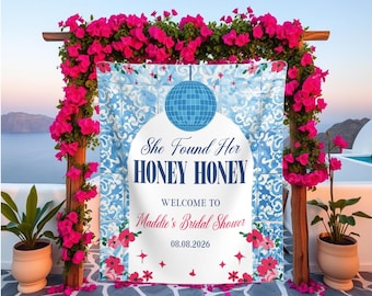 Mamma Mia Bridal Shower Backdrop She Found Her Honey Banner Dancing Queen Bridal Tapestry 70s Disco Bridal Welcome Sign Retro Party Decor