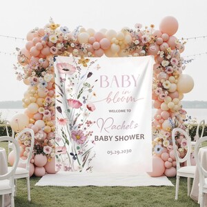 Baby In Bloom Baby Shower Backdrop Wildflower Shower Banner For Girls Garden Baby Welcome Sign Floral Shower Tapestry Spring Flowers Decor image 4