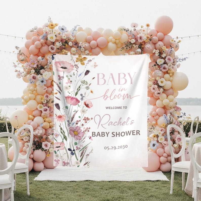 Baby In Bloom Baby Shower Backdrop Wildflower Shower Banner For Girls Garden Baby Welcome Sign Floral Shower Tapestry Spring Flowers Decor image 4