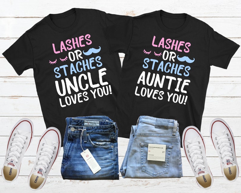 Personalized Lashes Or Staches Family Gender Reveal Party Shirt Custom Boy Or Girl Baby Reveal T-shirt Pregnancy Reveal Matching Family Tees image 3