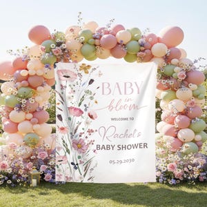 Baby In Bloom Baby Shower Backdrop Wildflower Shower Banner For Girls Garden Baby Welcome Sign Floral Shower Tapestry Spring Flowers Decor image 7