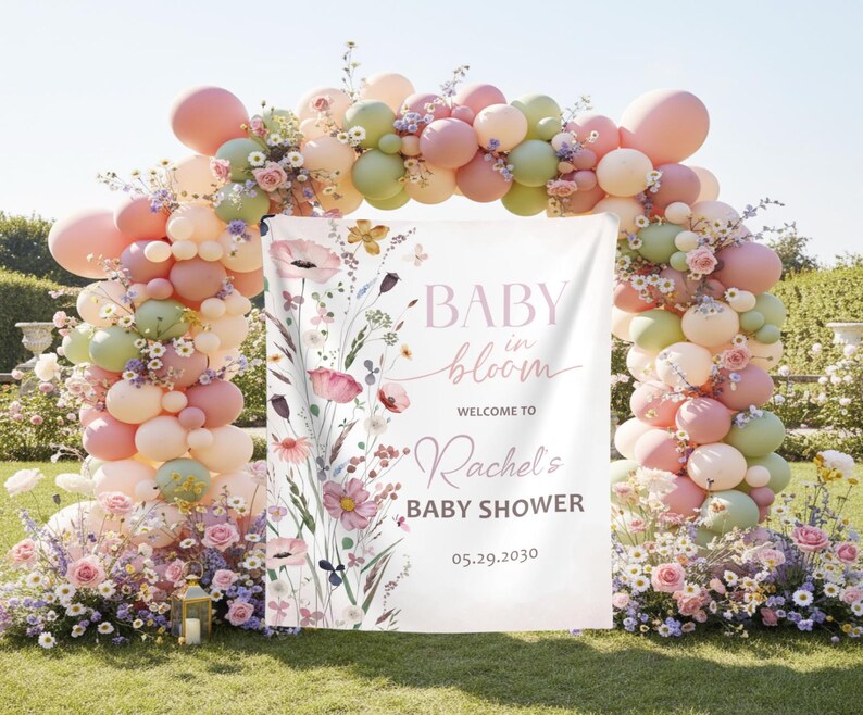 Baby In Bloom Baby Shower Backdrop Wildflower Shower Banner For Girls Garden Baby Welcome Sign Floral Shower Tapestry Spring Flowers Decor image 7