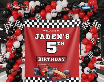 Race Car Birthday Photo Backdrop Custom Racing Party Banner for Boys Formula 1 Welcome Sign F1 Cars Birthday Tapestry Fast Race Party Decor