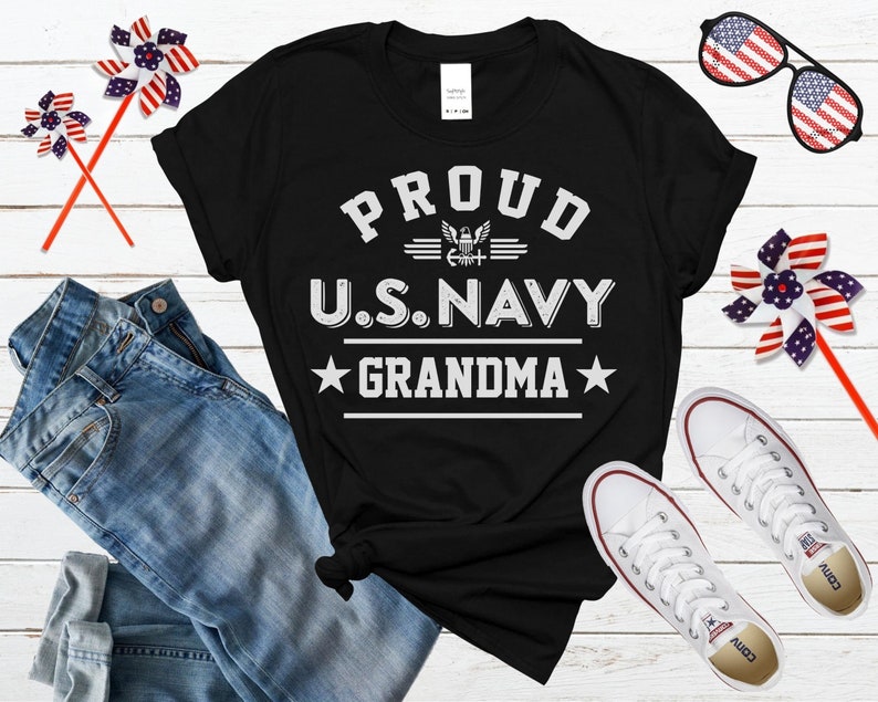 Proud US Navy Grandma Tshirt Hoodie Sweatshirt Navy Grandma Gift Military Grandma Tee Custom Navy Family Graduation Shirt Navy Grandma Gift UNISEX TEE BLACK