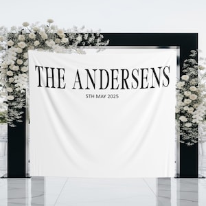 Custom Last Name Wedding Backdrop Modern Wedding Party Fabric Backdrop Minimalist Wedding Photobooth Decor Personalized Wedding Name Signage