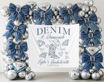 Denim & Diamonds Bachelorette Photo Backdrop Custom Disco Cowgirl Bach Party Banner Nashville Bach Decor Western Bridal Tapestry Entry Sign