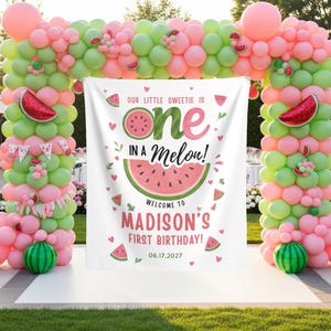 First Birthday Watermelon Photo Backdrop One In A Melon Tapestry Custom Fruit Themed 1st Birthday Banner Watermelon Birthday Welcome Sign