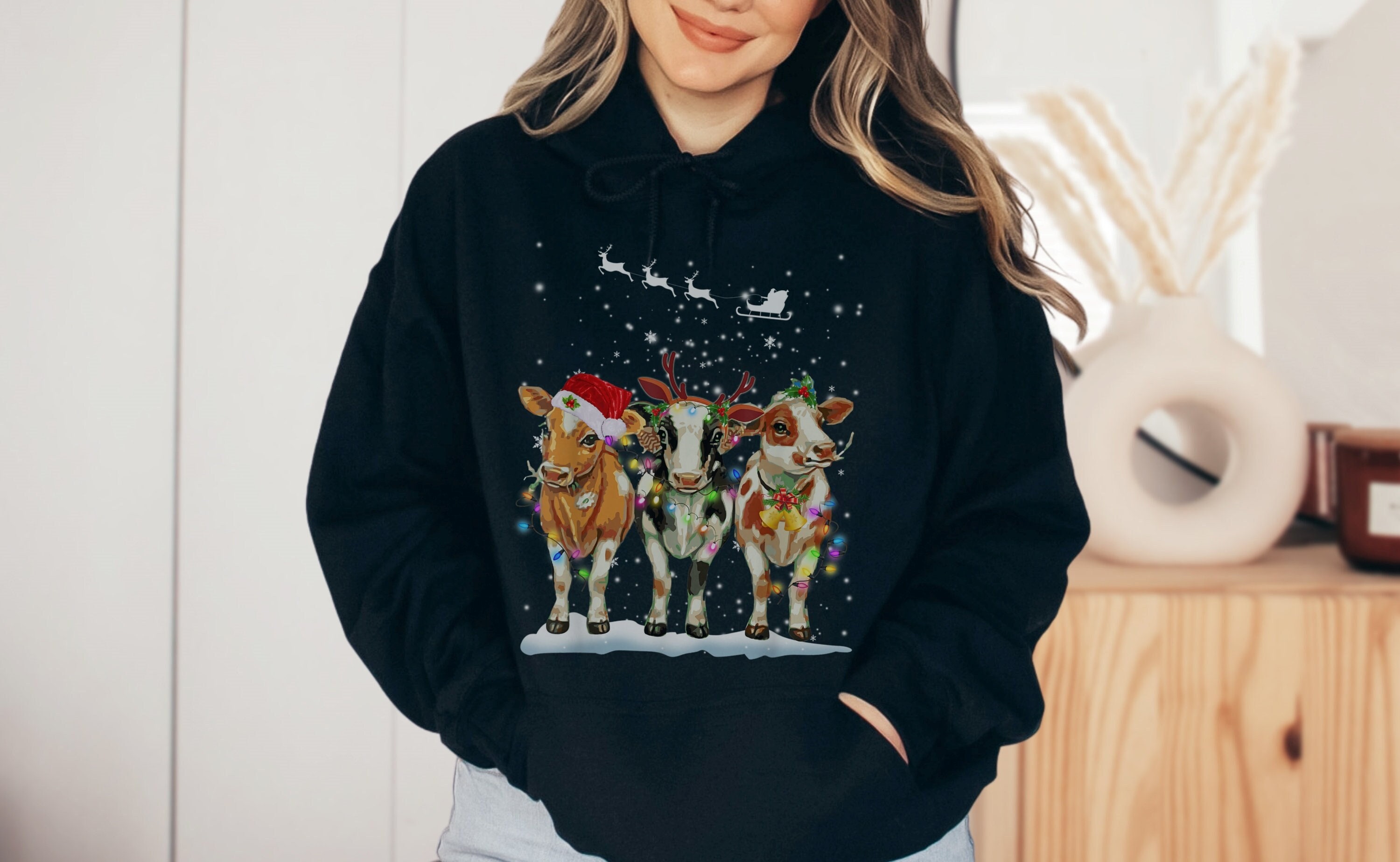 Cute Cow Christmas Wintertime Ugly AOP Sweater For Thanksgiving -  Freedomdesign