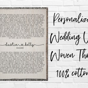 Personalized Wedding Vows Cotton Woven Throw Blanket, Wedding Anniversary Blanket, Marriage Vow Print, Custom Wedding Gift, Keepsake Blanket