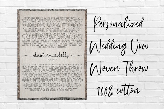 Personalized Wedding Vows Cotton Woven Throw Blanket, Wedding Anniversary Blanket, Marriage Vow Print, Custom Wedding Gift, Keepsake Blanket