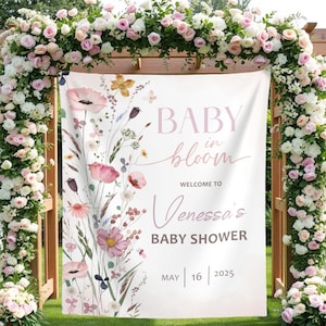 Baby in bloei Babyshower achtergrond Wilde bloemen babyshower banner Bloemen douche wandtapijt Tuin Babyshower Welkomstbord Decor lentedouche