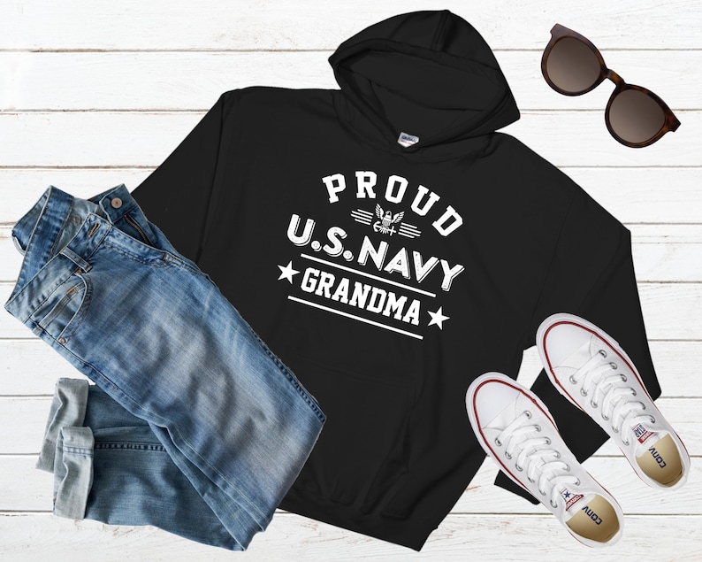 Proud US Navy Grandma Tshirt Hoodie Sweatshirt Navy Grandma Gift Military Grandma Tee Custom Navy Family Graduation Shirt Navy Grandma Gift HOODIE BLACK