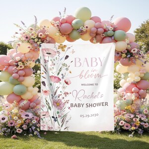 Baby In Bloom Baby Shower Backdrop Wildflower Shower Banner For Girls Garden Baby Welcome Sign Floral Shower Tapestry Spring Flowers Decor image 8