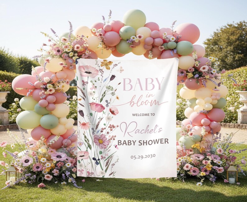 Baby In Bloom Baby Shower Backdrop Wildflower Shower Banner For Girls Garden Baby Welcome Sign Floral Shower Tapestry Spring Flowers Decor image 8