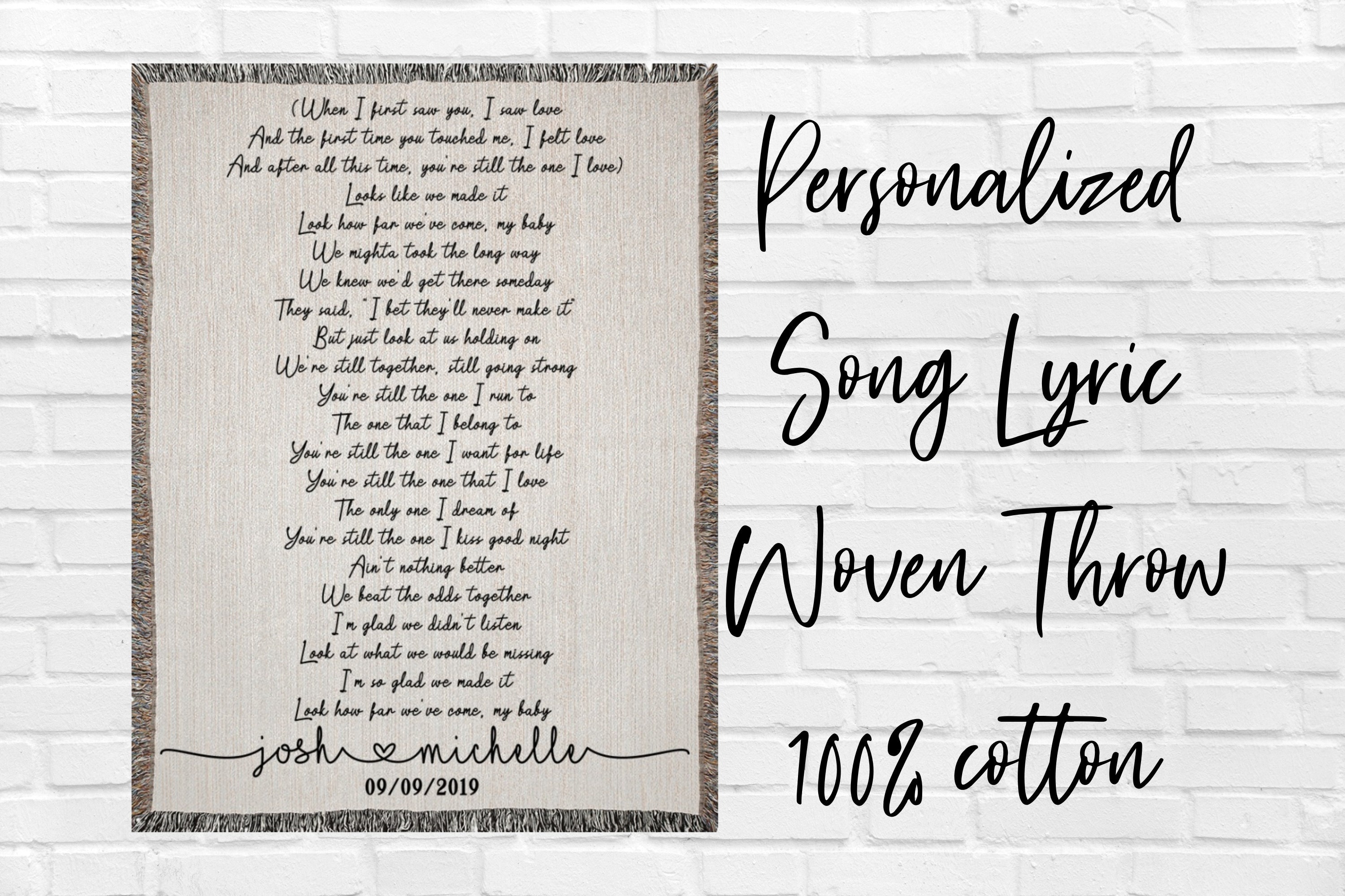 Customized Song Lyric Cotton Woven Throw Blanket Anniversary Etsy