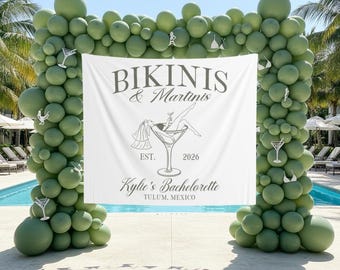 Custom Martini Bachelorette Photo Backdrop Bikinis and Martinis  Welcome Sign Martini Bach Party Banner Beach Bridal Tapestry Martini Decor