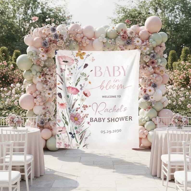 Baby In Bloom Baby Shower Backdrop Wildflower Shower Banner For Girls Garden Baby Welcome Sign Floral Shower Tapestry Spring Flowers Decor image 2