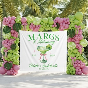 Margs and Matrimony Bachelorette Backdrop Custom Margarita Bach Party Banner Cocktail Bridal Party Tapestry Mexico Beach Party Welcome Sign