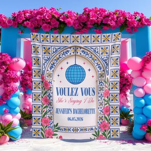 Dancing Queen Bachelorette Backdrop Voulez Vous She&#39;s Saying I Do Banner 70s Disco Mamma Mia Bridal Party Tapestry Custom Bach Welcome Sign