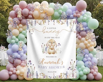 Bunny Baby Shower Photo Backdrop A Little Bunny Is On The Way Welcome Sign Custom Bunny Wildflowers Banner Rabbit Baby Shower Tapestry Decor