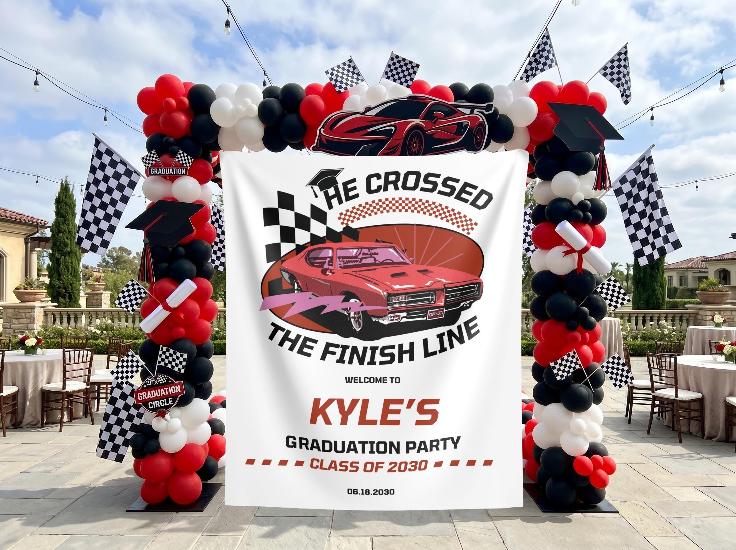 Race Car Graduation Party Photo Backdrop He Crossed the Finish Line ...