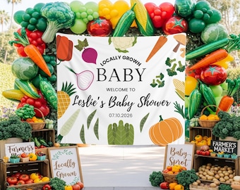 Farmers Market Themed Baby Shower Backdrop Locally Grown Baby Welcome Sign Farm Fresh Baby Banner Veggies Market Baby Shower Tapestry Decor