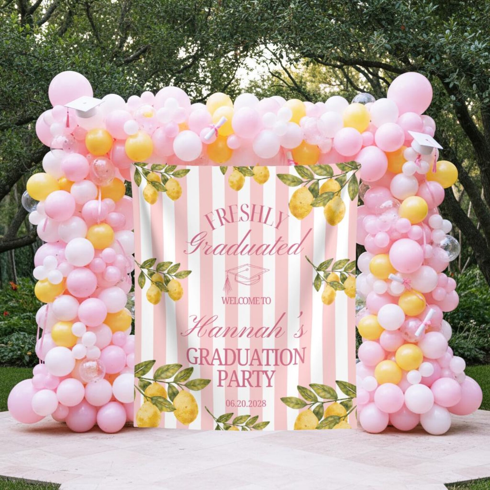 Lemon Grad Backdrop Lemon Themed Graduation Party Photo Backdrop Freshly Graduated Welcome ...
