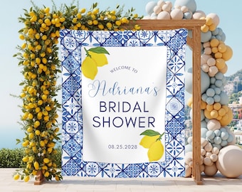 Amalfi Coast Themed Bridal Shower Backdrop Custom Italian Summer Bridal Tapestry La Dolce Vita Bridal Banner Lemon Bridal Welcome Sign Decor