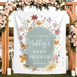 Boho bloemen vlinder babyshower achtergrond aangepaste wilde bloemen babyshower banner baby in bloei decor lente thema babyshower welkomstbord