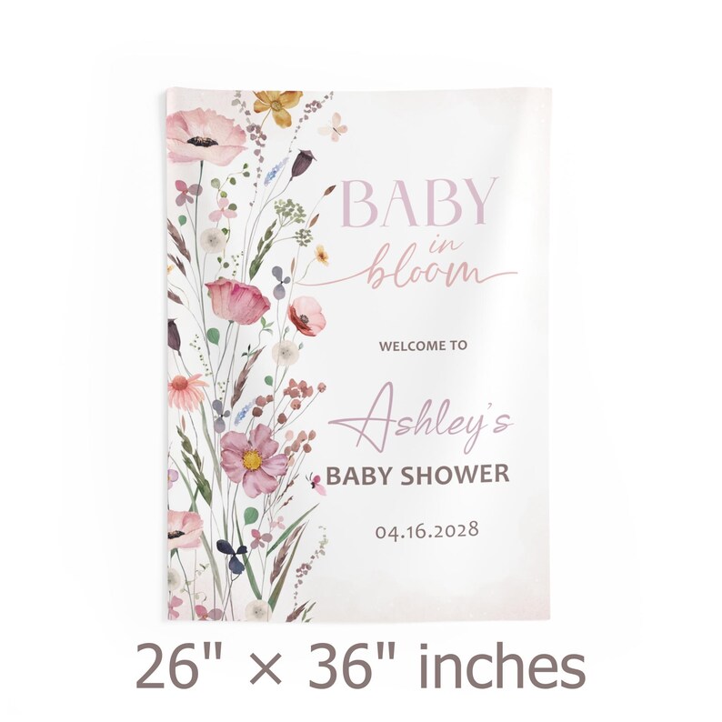 Baby In Bloom Baby Shower Backdrop Wildflower Shower Banner For Girls Garden Baby Welcome Sign Floral Shower Tapestry Spring Flowers Decor 26" × 36"