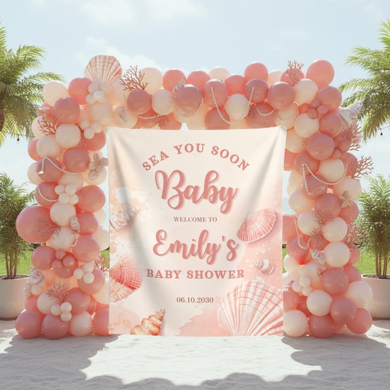 Ocean Themed Baby Shower Photo Backdrop Sea You Soon Baby Welcome Sign ...