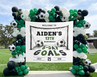 Custom Soccer Birthday Photo Backdrop Soccer Goal Net Welcome Sign Soccer Themed Birthday Banner Sports Birthday Tapestry Soccer Party Decor