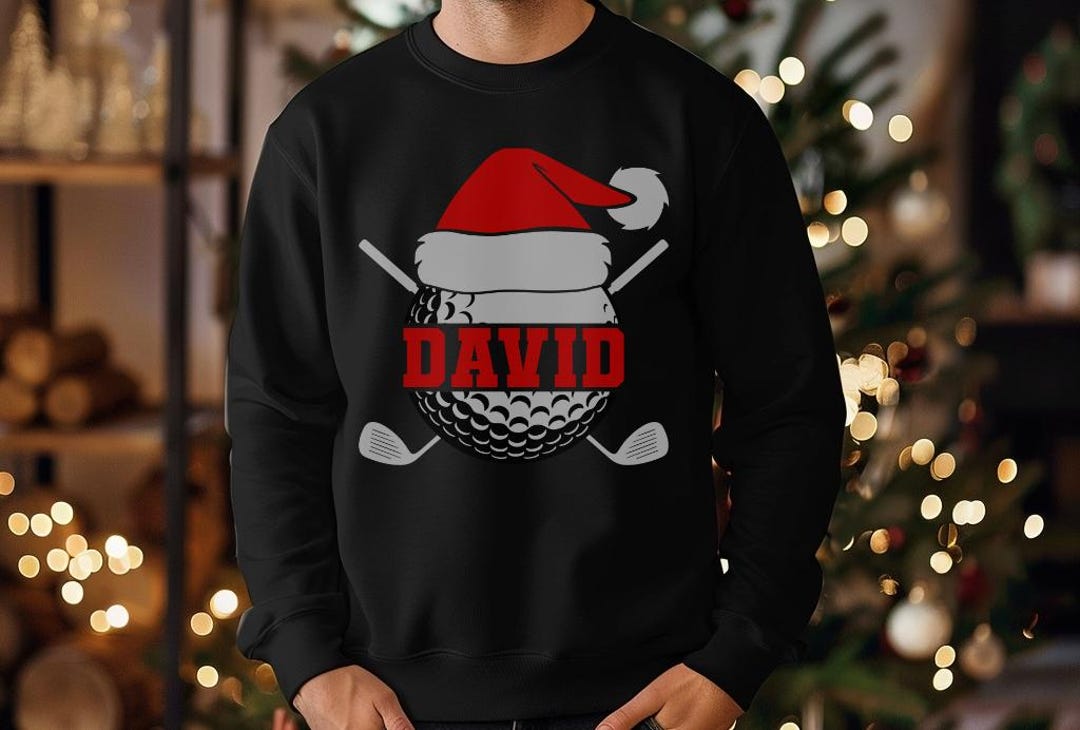 Personalized Golf Ball Ugly Christmas Sweater Golf Ball Santa Hat