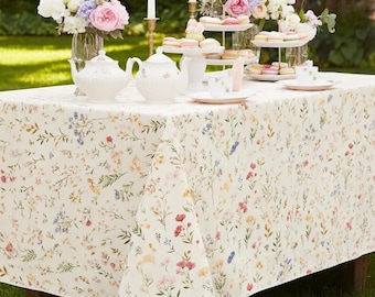Wildflower Tablecloth Garden Tea Party Table Linens Floral Table Cover Spring Tablescape For Baby Shower Bridal Shower Birthday Host Gifts