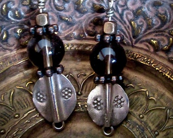 OOAK Smoky Quartz and Tribal Silver Dangle Earrings