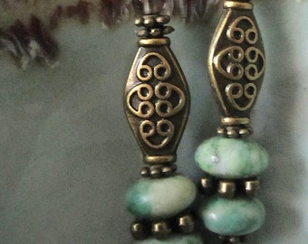 OOAK Jade Bronze Smoky Quartz Dangle Earrings