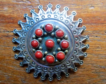 Navajo Stamped Coral Cluster Pin