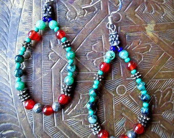 Turquoise, Zoisite, Carnelian Beaded Loop Dangles