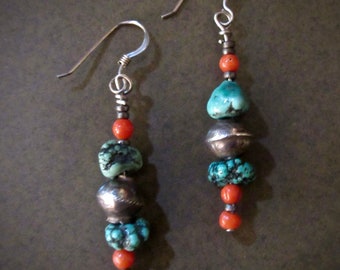 Tibetan Turquoise and Coral Dangles