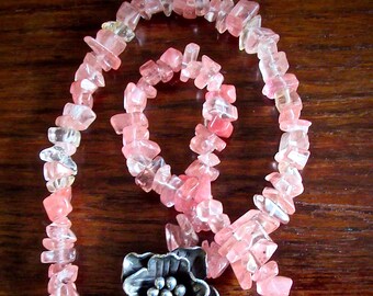 Cherry Quartz Choker with Handmade  Silver Wild Rose Pendant