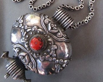 Tibetan Silver Charmbox with Coral