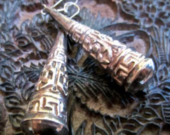 Ornate Tibetan Sterling Comet Dangle Earrings