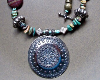 OOAK Natural Turquoise and Tribal Silver Necklace