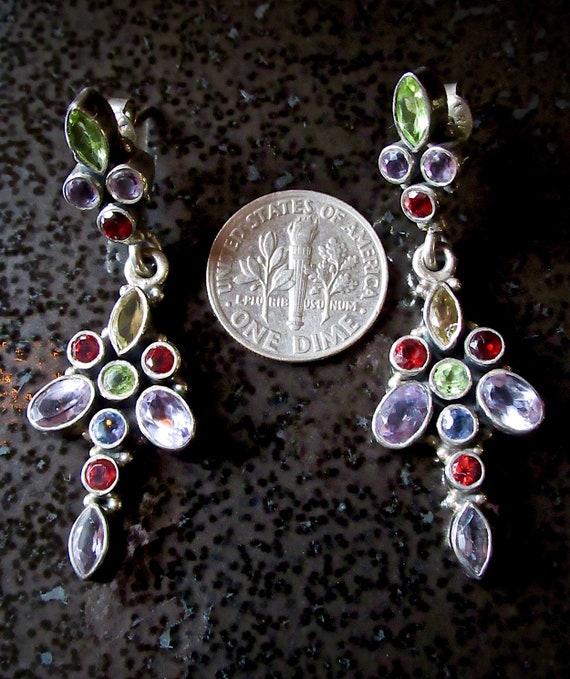 Graceful, Long Dangle, Gemstone Cluster Earrings … - image 3