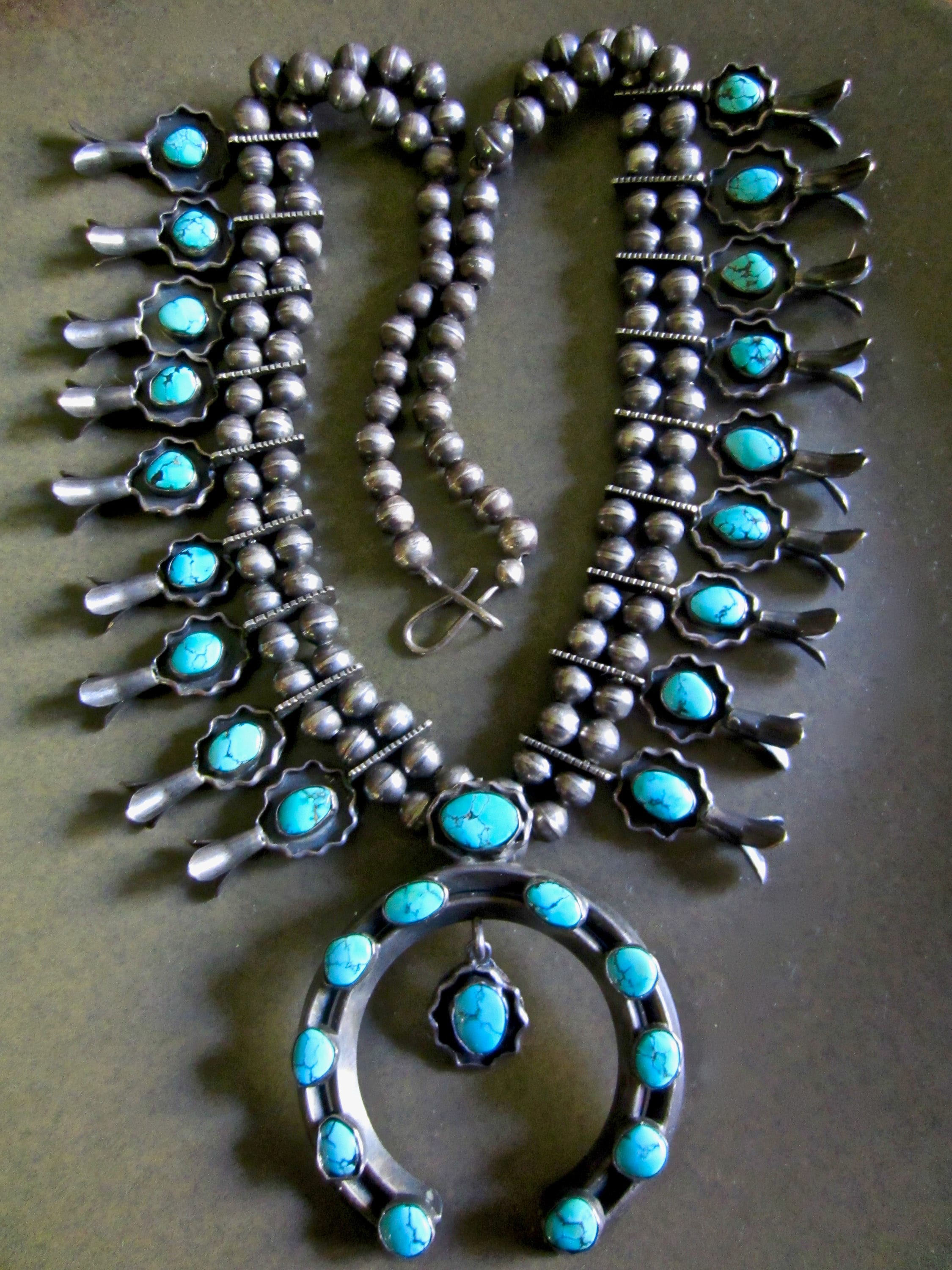 Sterling Silver .925 Morenci Turquoise Squash Blossom Navajo by Don Platero  For Sale at 1stDibs | morenci turquoise for sale