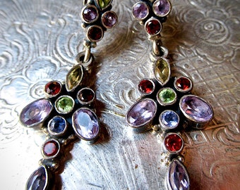 Graceful, Long Dangle, Gemstone Cluster Earrings from Jaipur